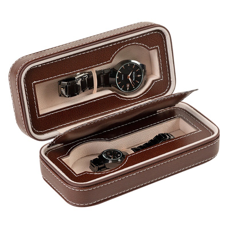 Almacenamiento portátil de dos bits Flip cremallera caja de reloj caja de almacenamiento de viaje caja de embalaje caja de regalo caja de gran capacidad