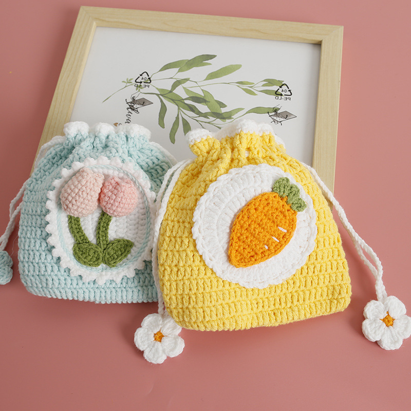 Bolsillo de gancho de lana dulce para chicas pequeñas bolsas de gancho de mano frescas bolsas de cambio de cuerda de pulpa de tulipas productos terminados