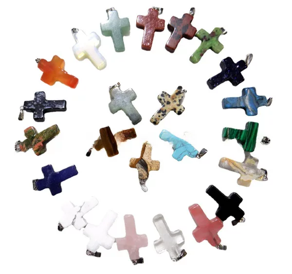 Foreign trade explosions natural stone powder Crystal agate stone cross pendant necklace accessories DIY jewelry production
