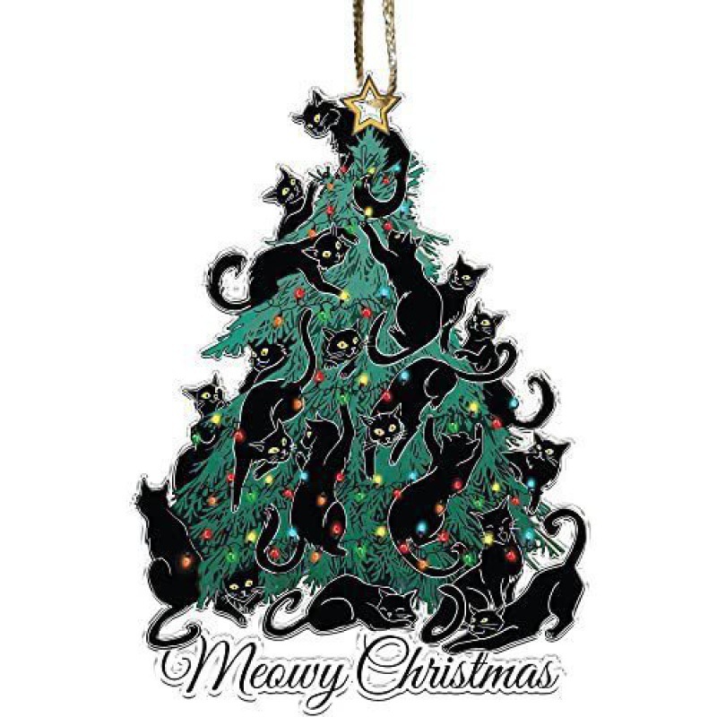 Creativo transfronterizo nuevo 20223 negro gato expresión divertida casa árbol de Navidad decoraciones adornos de acrílico colgante image 13