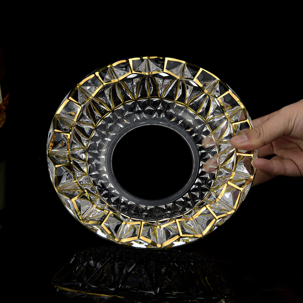 描金水晶玻璃烟灰缸 捷克家居创意茶几装饰品摆件 轻奢风客厅摆件