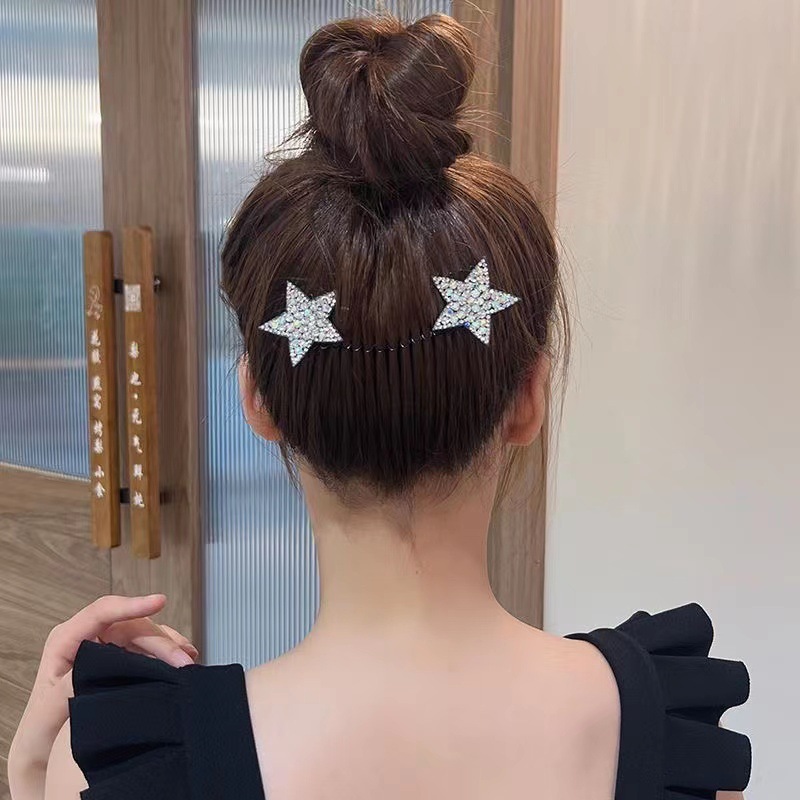 Alto aspecto rhinestone estrella peine del pelo roto el pelo roto acabado artefacto invisible espalda cuchara rizador de pelo chica horquilla insertar peine