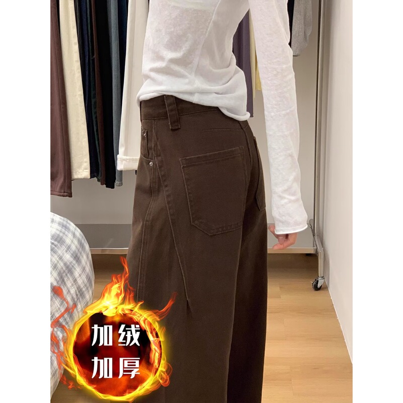 New Slim-Fit Stretchy Coffee-Colored High-Waisted Jeans for Women, Plus Size, Spring Cropped Cigarette Pants, Straight-Leg Pants