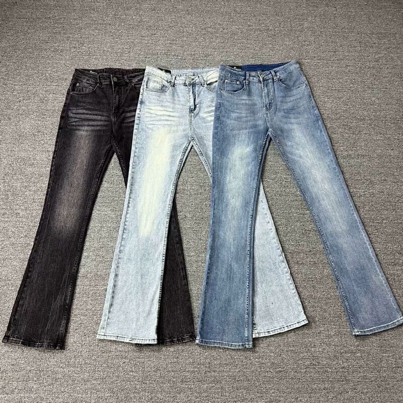 American High Street Style 517 Cleanfit Heavy Wash Whiskered Ice Blue Flared Stretch Slim-Fit Jeans for Men Trendy American High Street Style 517 Cleanfit Heavy Wash Whiskered Ice Blue Flared Stretch Slim-Fit Jeans for Men Trendy