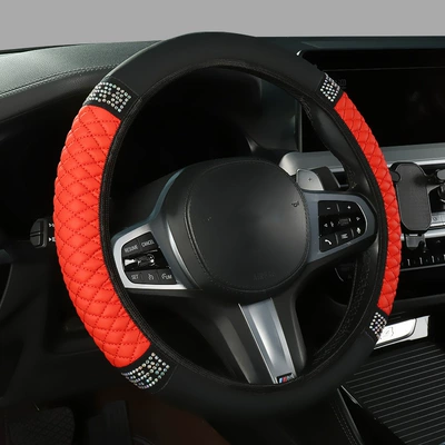 Factory wholesale car steering wheel Steering wheel cover - red-black-line-colored-diamond-38cm