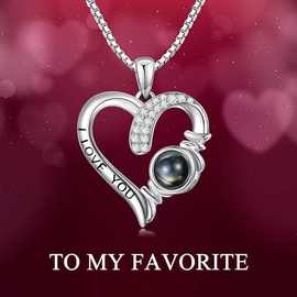 心型100种语言我爱你投影项链女首饰品吊坠锁骨链图片款欧美链条