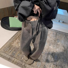 欧货高端洋气灰色仿羊毛镰刀裤2024秋小众别致独特显高显瘦休闲裤