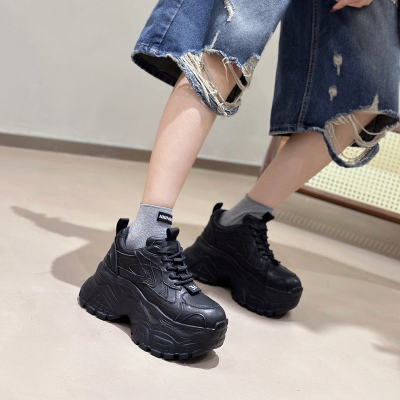 小个子真皮厚底休闲鞋女小白鞋2025早秋新款增高8cm显脚小老爹鞋|undefined