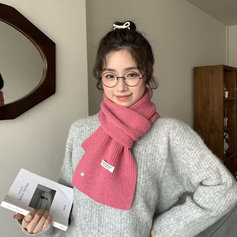 韩系绵羊毛针织毛线围巾女秋冬氛围感显白加厚保暖纯色围脖情侣款|undefined