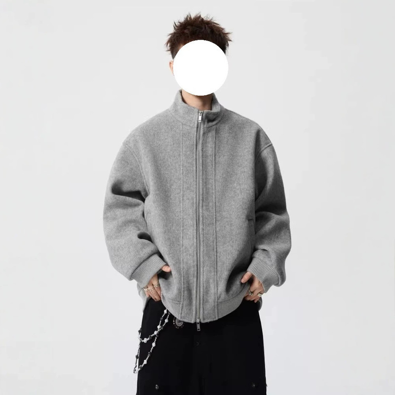 American-style deconstructed double-zipper stand-up collar sweatshirt jacket for men, heavy-duty deconstructed woolen coat, loose-fitting cardigan for spring and autumn American-style deconstructed double-zipper stand-up collar sweatshirt jacket for men, heavy-duty deconstructed woolen coat, loose-fitting cardigan for spring and autumn