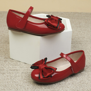 (Cross-border trading), red children's shoes for students English style, spring 2026 collection, princess style, soft sole