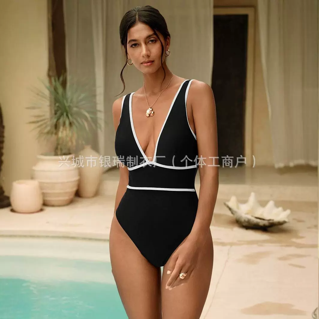 2025欧美连体泳衣女性感露背泳装跨境亚马逊遮肚显瘦沙滩度假biki