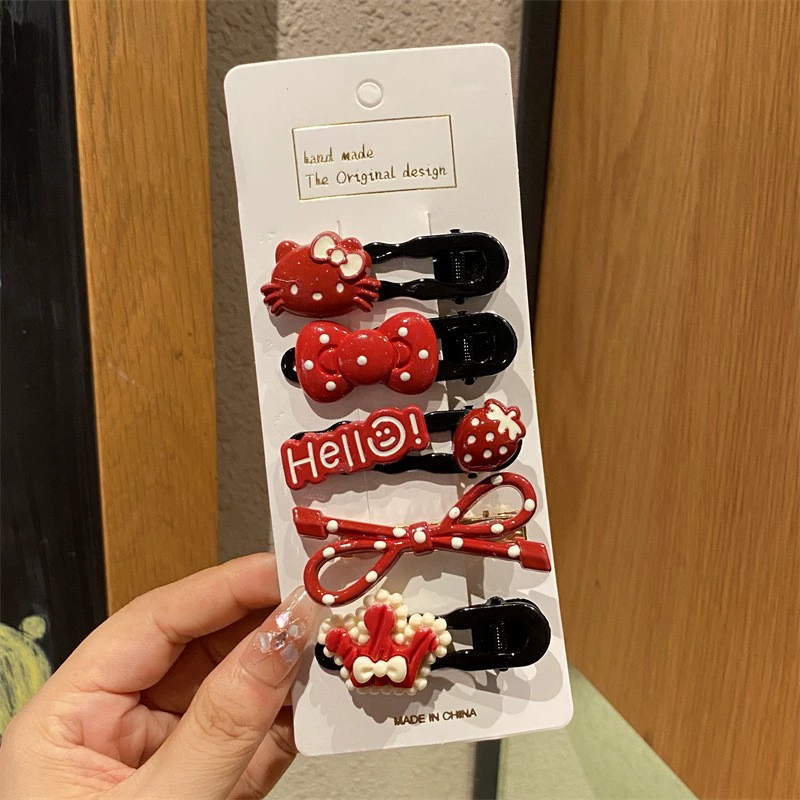 Санрио, мультяшная детская заколка для волос, клубника, заколки, челки, аксессуар для волос