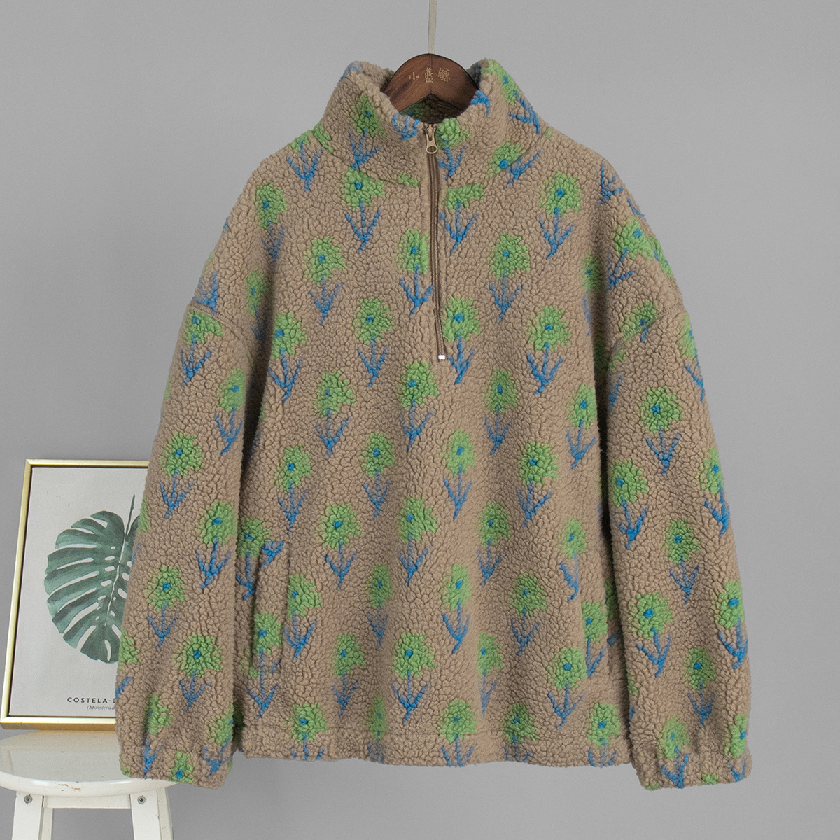 Sudadera de Polar Jacquard con Media Cremallera y Cuello Alto para Invierno