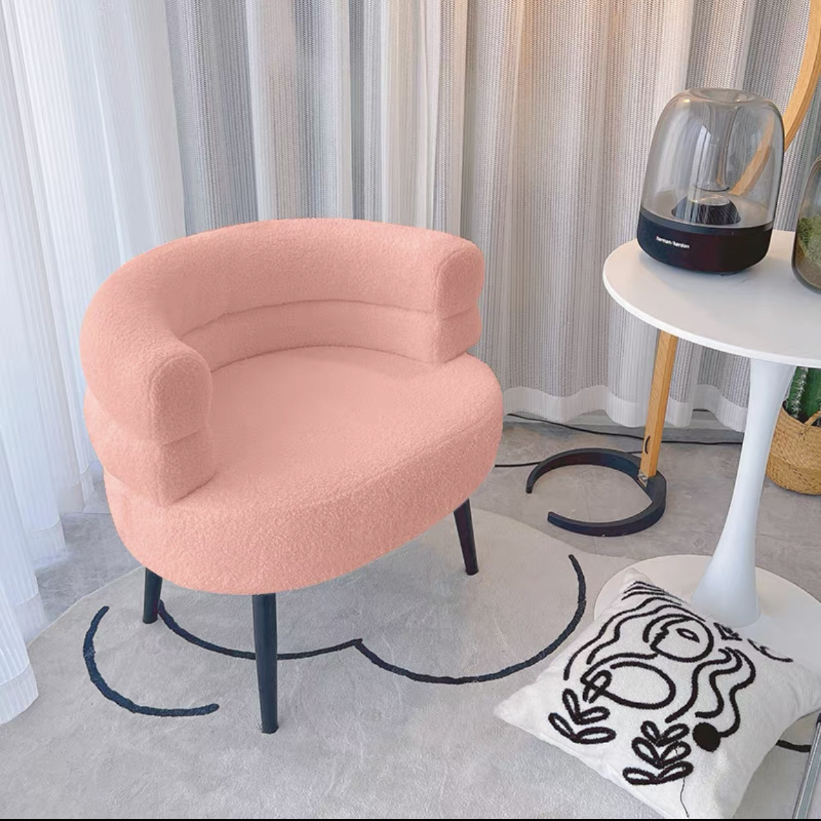 Manufacturer Customized Nordic Style Cashmere Sofa Chair Living Room Bedroom Single Curved Backrest Makeup Chair Single Seat