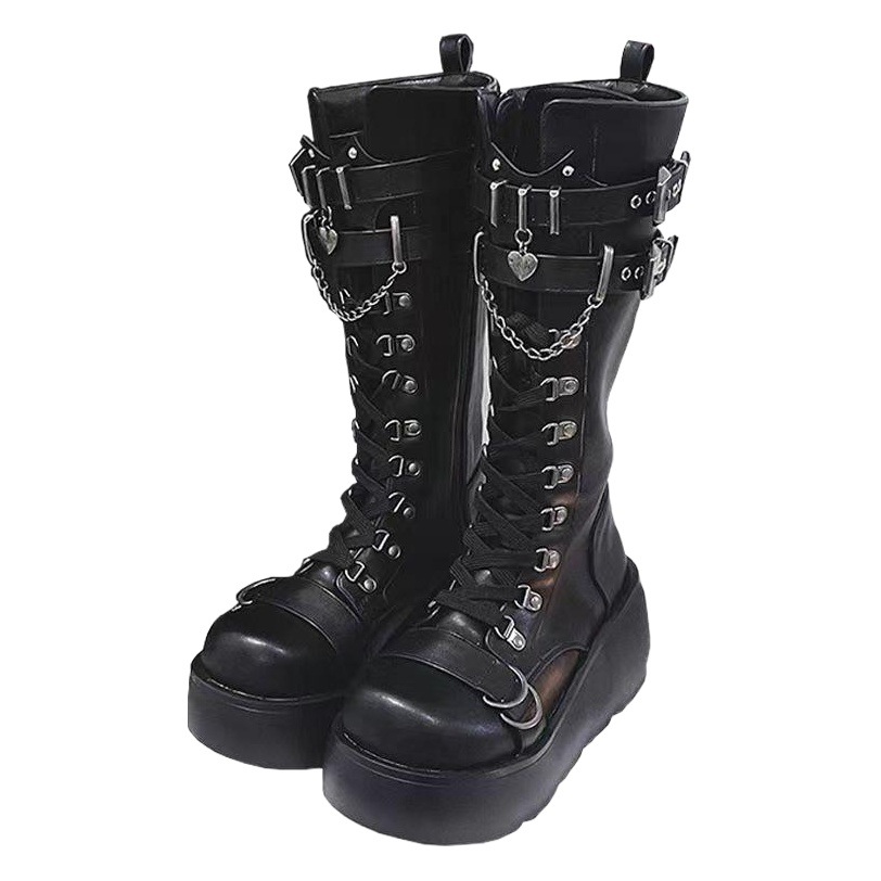 Demonia Thick-soled Boots y Fashionable Leather Buckle Strap Wedge Mid-soled Boots Women's Punk Spice Boots High-heeled Women's Boots