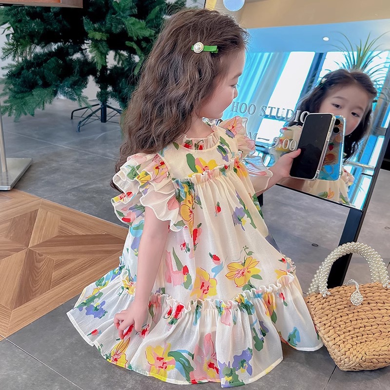 Girls Dress 2025 New Summer Dress Children's Style Floral Little Girl Baby Summer Fashionable Princess Dress