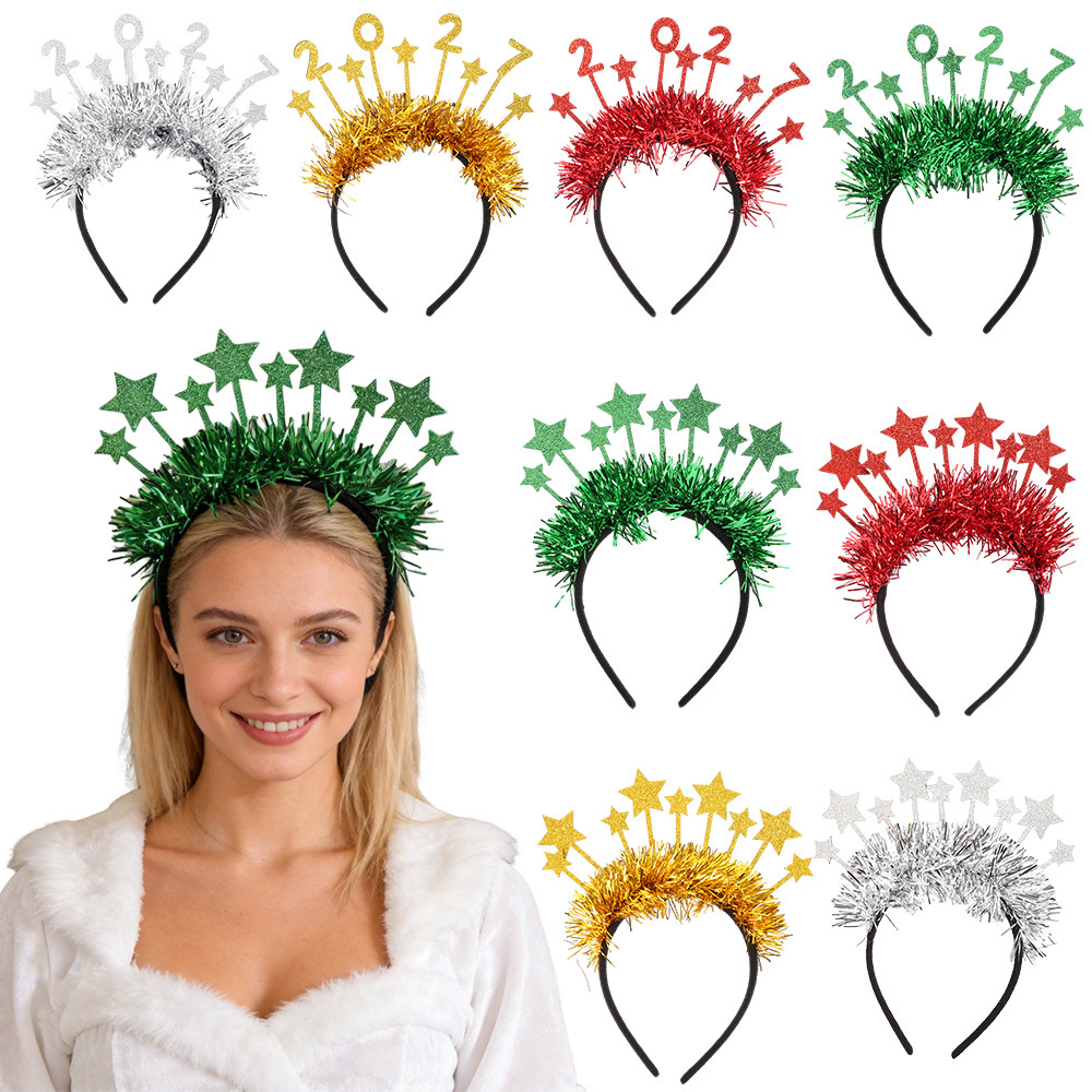 2027 Año Nuevo cabeza de Navidad decoración estrella de color bandas de cabello eventos de Año Nuevo número de pentacazos cabeza