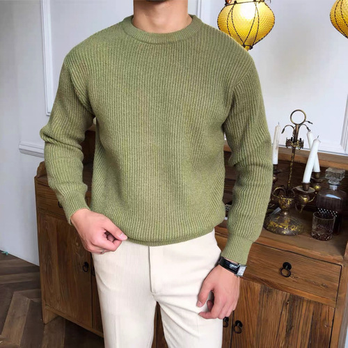 Mens Thick Sweater for Autumn/Winter, Korean Style Trendy Loose Daily Wear Knit Top, Winter INS Hong Kong Style Sluggish Line Jacket