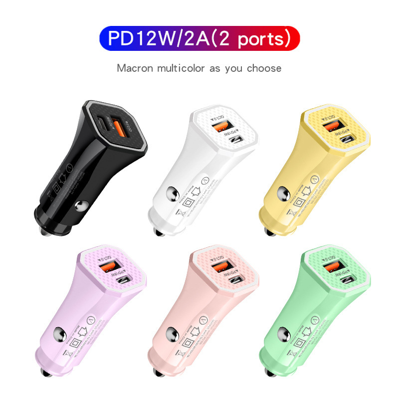 Cross-Border 12W car charger PD + USB dual-port A + C Mobile Phone Car Charger 2.4A dual-port car charger