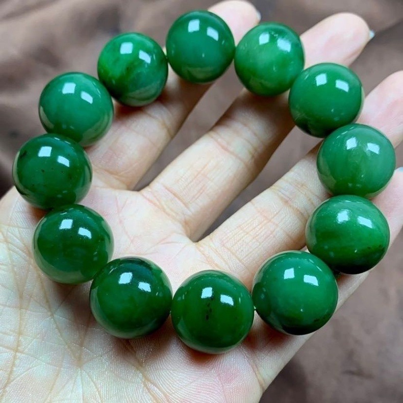 Vòng tay ngọc bích Hetian tự nhiên 18mm phong thủy chi tiết 8