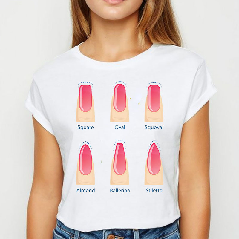 nail polish Tshirt fashion nail polish printing T-shirt women's summer sister's short sleeve girl's top