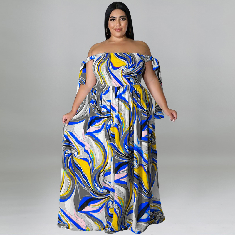 Maxi jurk met spaghettibandjes en smockwerk en strikprint_voghion.com