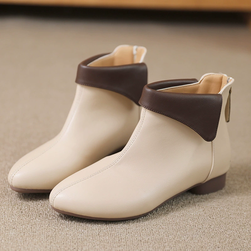 Французские мягкие кожаные короткие сапоги женские каблуки 2024 осень и зима
