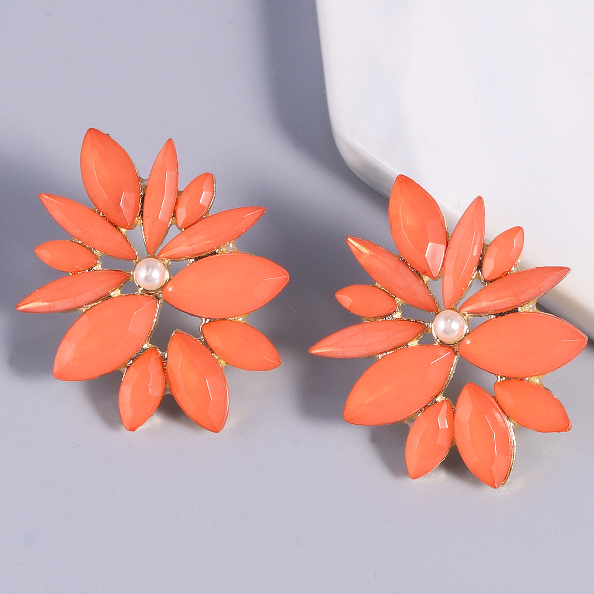 316 Stainless Steel Ear Needle Material Golden Plated Plating Material Fashion Flower Diamond Alloy Artificial Gemstones Earrings Ear Studs