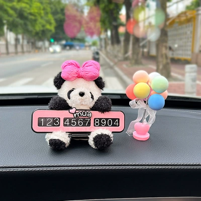 Number Plate Cartoon Cute – Nömrəli dayanma kartı - pink-bow-giant-panda-ribbon-colored-balloon-pink-folding-parking-sign