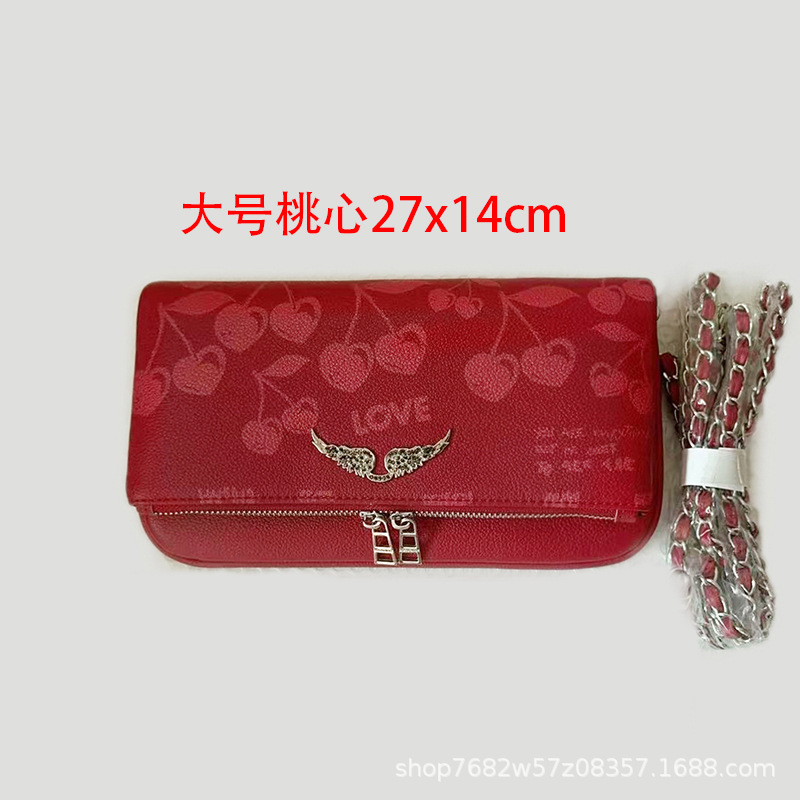 Bolso de hombro con diseño de alas e impresión de letras, cadena incluida