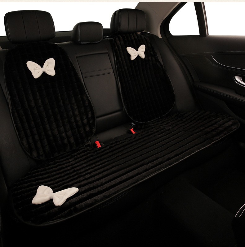 Wool pad – Qìchē Cushion Winter Seat - white-bow-black-rear-row-1-piece-backrest-2-pieces