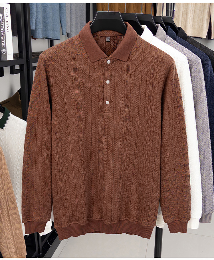 Otoño e invierno engrosado de manga larga de hombre con solapa polo nuevo jersey jacquard de punto de mediana edad hombre suéter simple