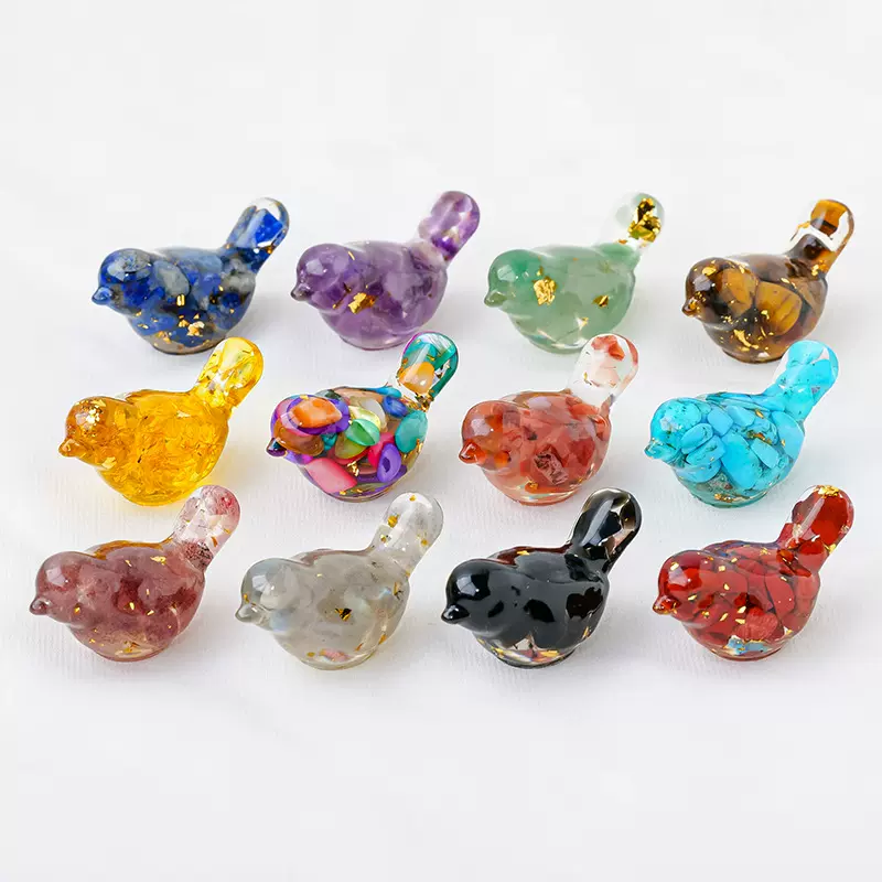 跨境天然水晶碎石滴胶小鸟摆件 家居办公装饰工艺品 车载摆件批发
