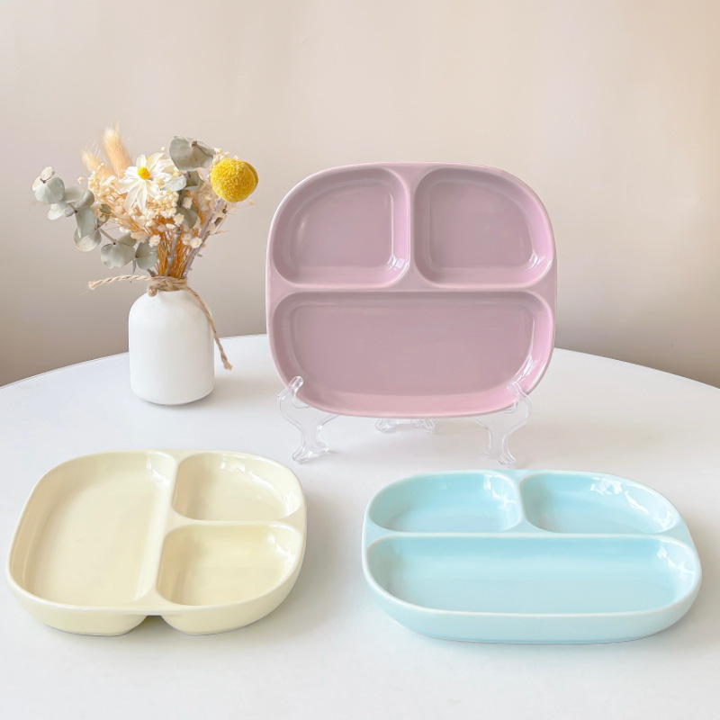 Solid Color Ceramic Dielectric Dinner Plate 211 Fat Reduction Dinner Plate Children's Quantitative Breakfast Plate Tableware Household Dielectric Dinner Plate Solid Color Ceramic Dielectric Dinner Plate 211 Fat Reduction Dinner Plate Children's Quantitative Breakfast Plate Tableware Household Dielectric Dinner Plate