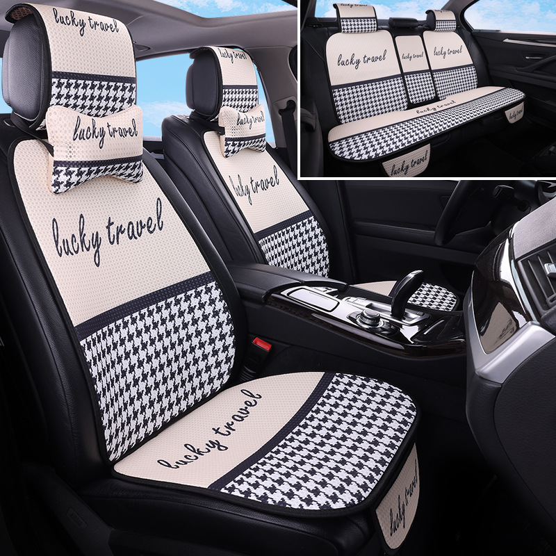 工厂批发卡通蜂窝网面料汽车座套座垫亚麻透气3D可爱印花汽车坐垫