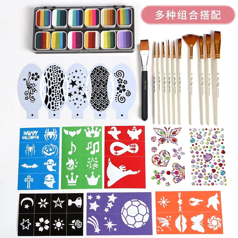 12 gradiente de color lavable Arco Iris tira traje mate nacarado fluorescente color cambiante pigmento de pintura corporal mixta