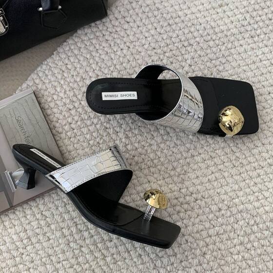 Stiletto Heel Height-increasing Sandals and Slippers 2025 Summer New Arrival Golden High Heels Slide-toe Slippers Women's Outer Wear Sandals
