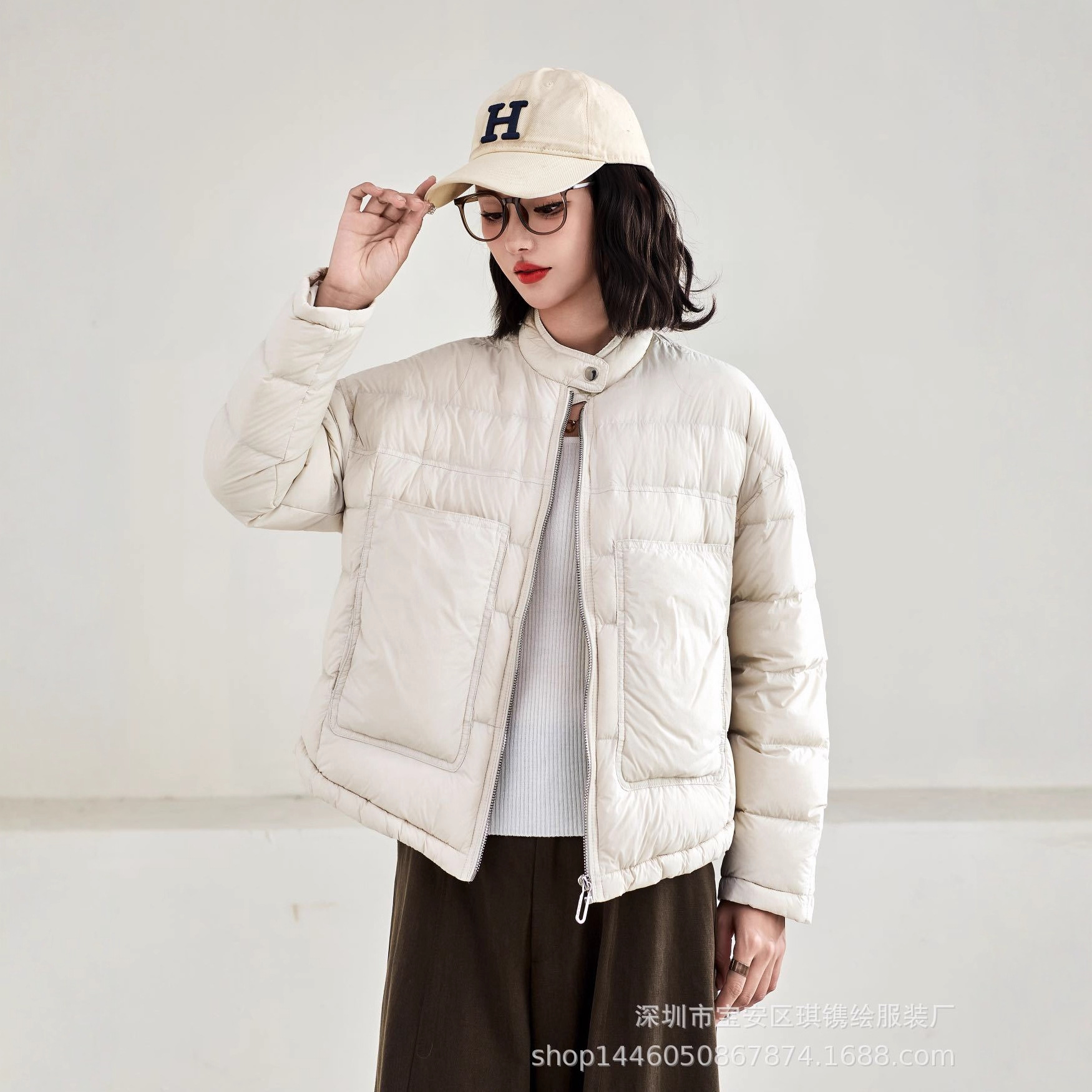 琪镌绘制冬季新款韩版休闲宽松轻薄宽松白鸭绒羽绒服女外套潮88-8