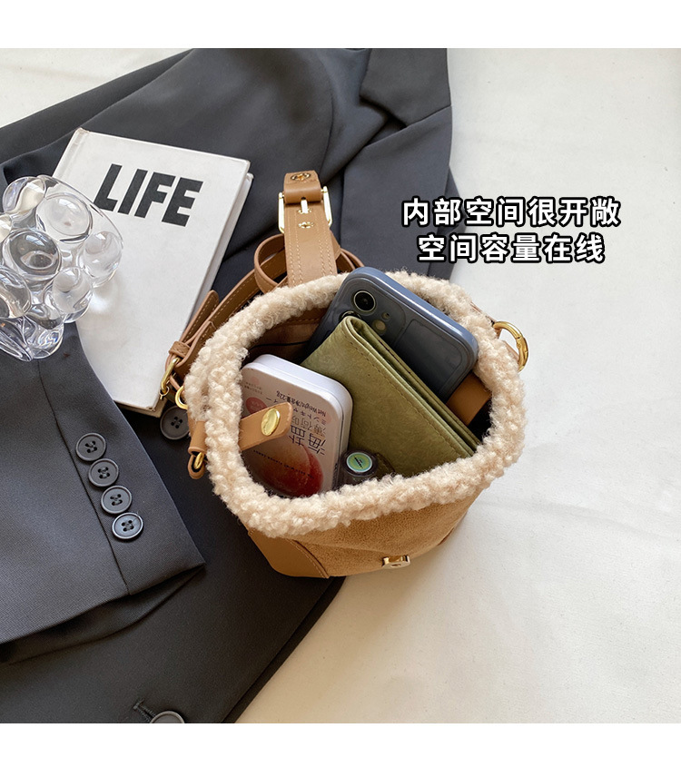 Lambskin mini bucket bag, Maillard suede retro handbag, 2024 new style, single-shoulder crossbody handbag undefined