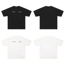 跨境新款CK短袖T恤男士夏季纯色立体字母LOGO宽松OS纯棉圆领上衣