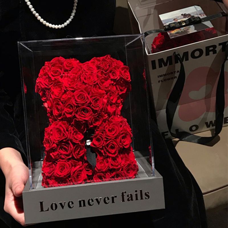 Día de San Valentín regalo Rosa oso eterno flor grande decoración rosa caja de regalo para novia regalo de boda novia