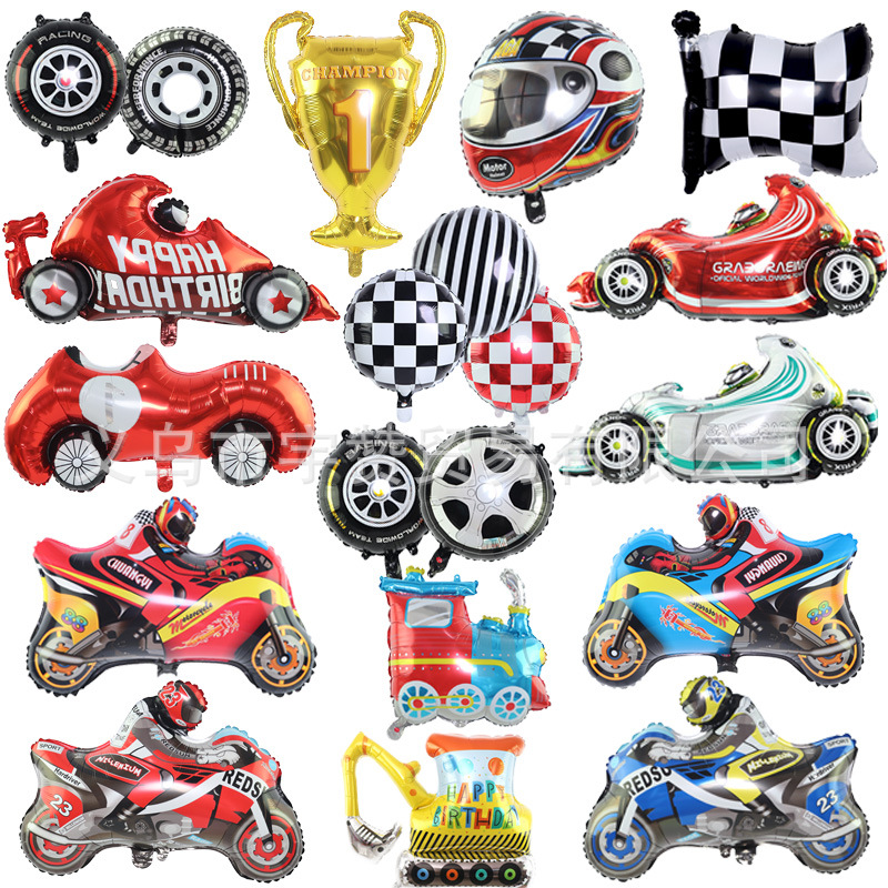 Amazon nuevo tema Racing coche casco neumático película de aluminio globo rueda ecuación rápido Racing globo