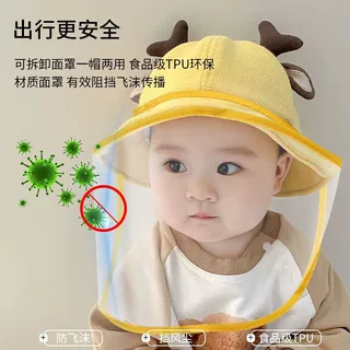 婴儿防护面罩透明防飞沫帽子宝宝隔离帽挡风防风帽儿童防飞尘罩