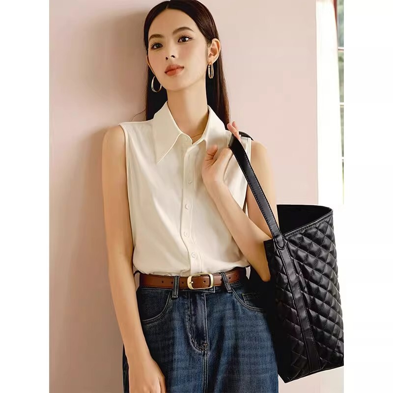 Solid Color Sleeveless Shirt 2025 Summer Design Top Casual Chic Simple Shirt French High-End Fashion Women