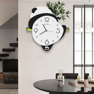 Panda creative clock living room wall hanging home clock silent dining room swing wall clock simple TV background