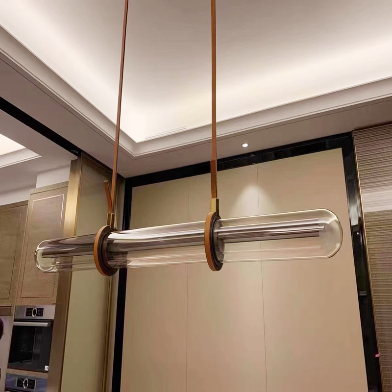 Diseñador de lujo lujoso restaurante lámpara de barra Modelo de arte minimalista Bar decoración cinturón de cristal candelabro No