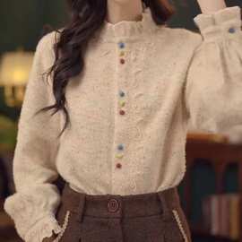 【糖果】超好看花边领粉色衬衫女冬季设计感彩色糖果上衣其他