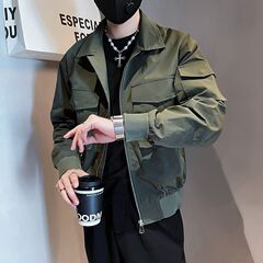 高级感多口袋军绿色工装痞帅夹棉外套男士夹克春春秋男装翻领棉衣