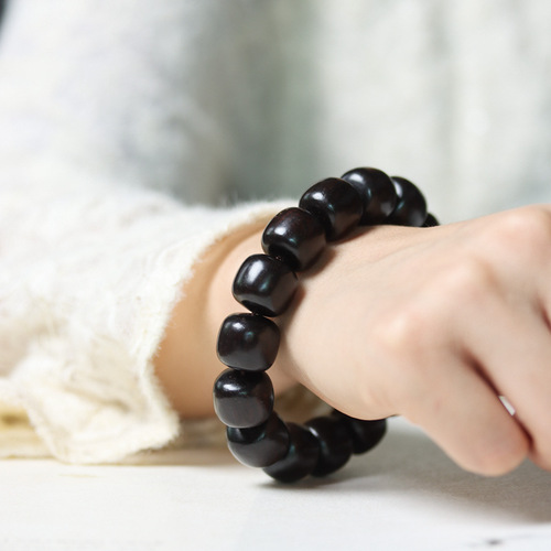 Natural ebony wood, old barrel beads, national trend, literary style, high-level feeling, men and women, single-circle, chanting beads, hand chain